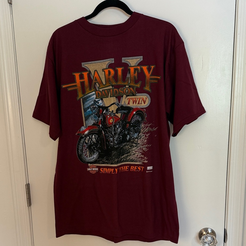 1995 Vintage Harley-Davidson Burgundy Graphic Tee